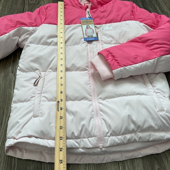 Eddie Bauer Jacket Girls Youth Puffer Duck Down Polar Fleece Lined Pink Large - Picture 5 of 8